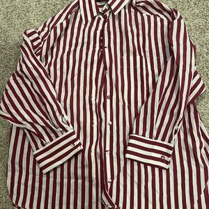 Zara Women's Burgundy and White Striped Shirt